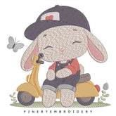 Cool Bunny on Scooter Embroidery Design - 7 Sizes | FineryEmbroidery - FineryEmbroidery